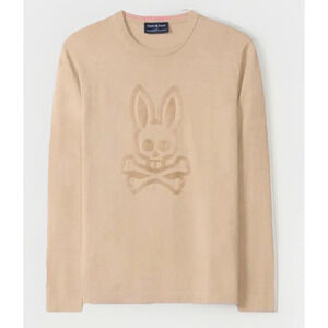 Psycho Bunny 2XL Men's Natural Cory Chainstitch Cotton Sweater Beige $160 NWT